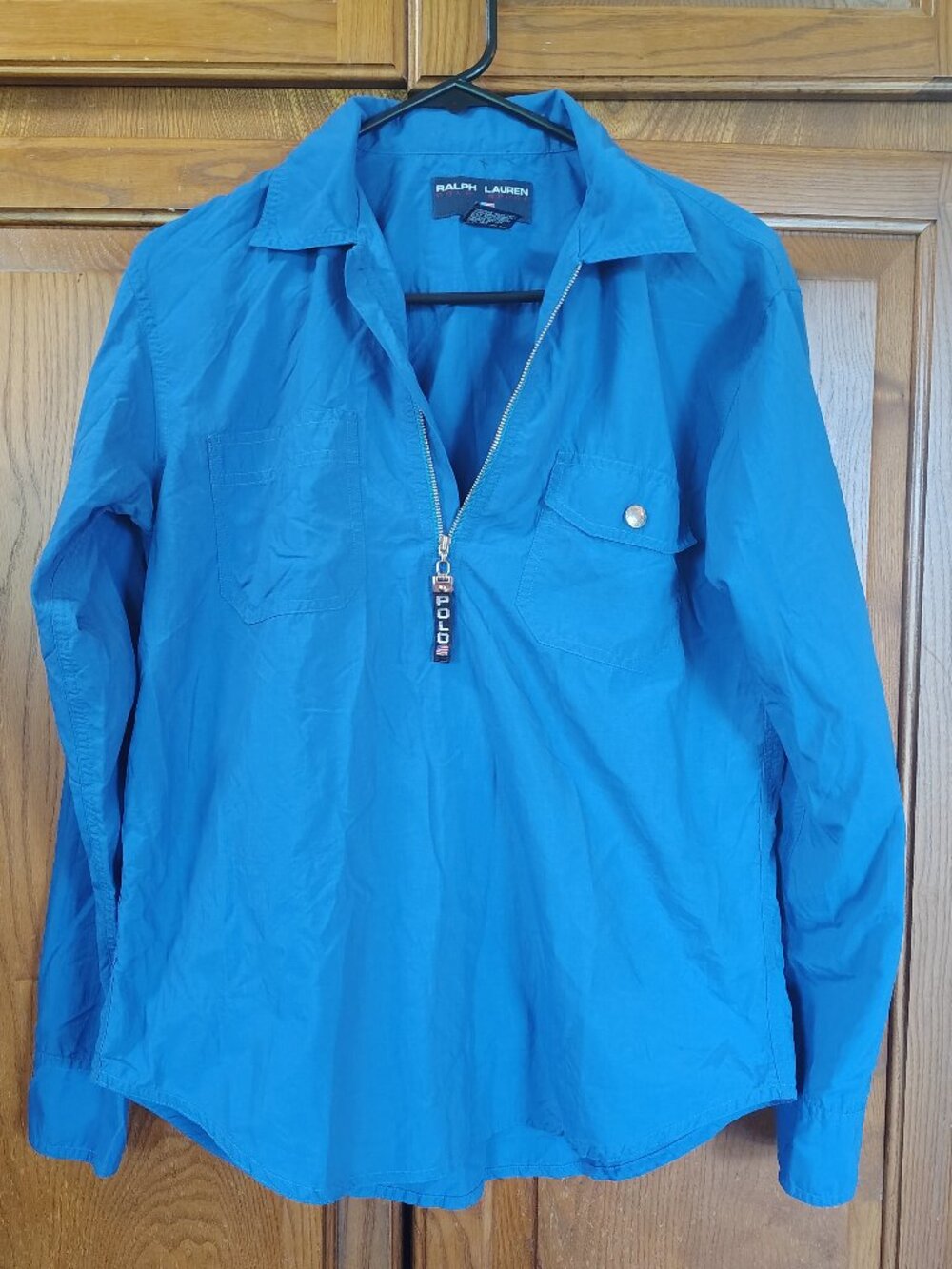 Vintage Ralph Lauren Polo Sport Bright Blue Windbreaker Shirt Half Zip Women's 8
